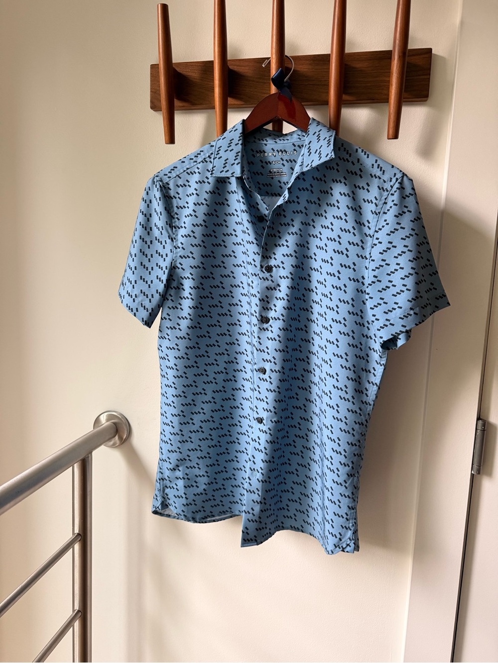 Perry Ellis Light Blue Short-Sleeve Printed Polo Shirt